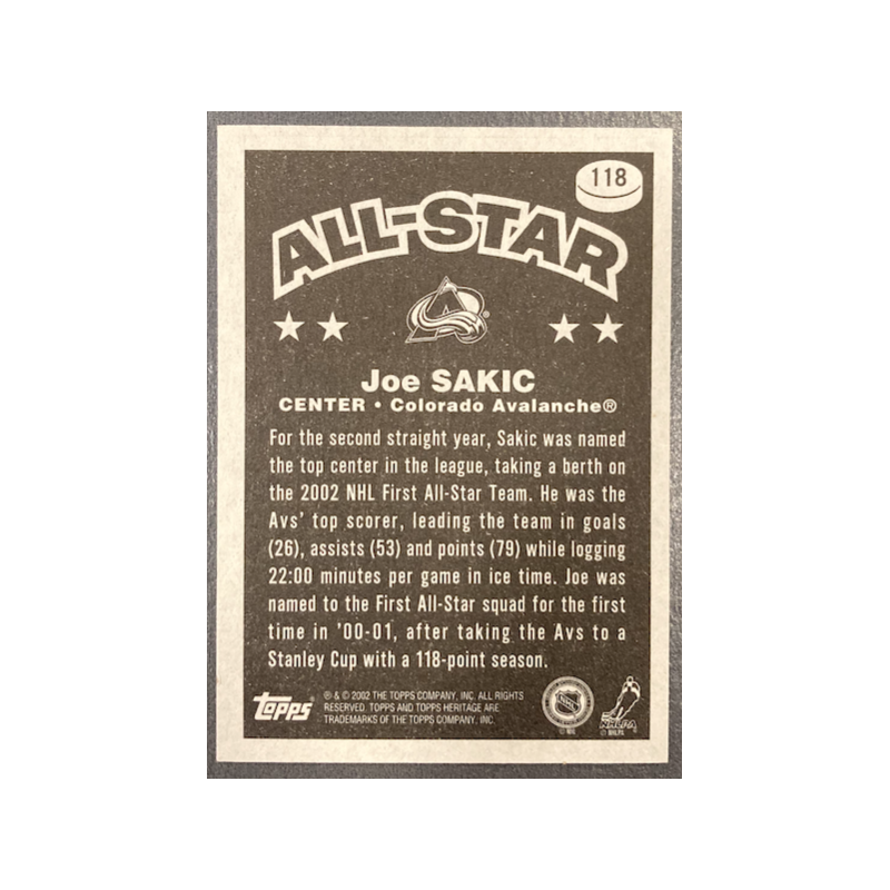 JOE SAKIC 2002-03 TOPPS HERITAGE ALL-STAR 118