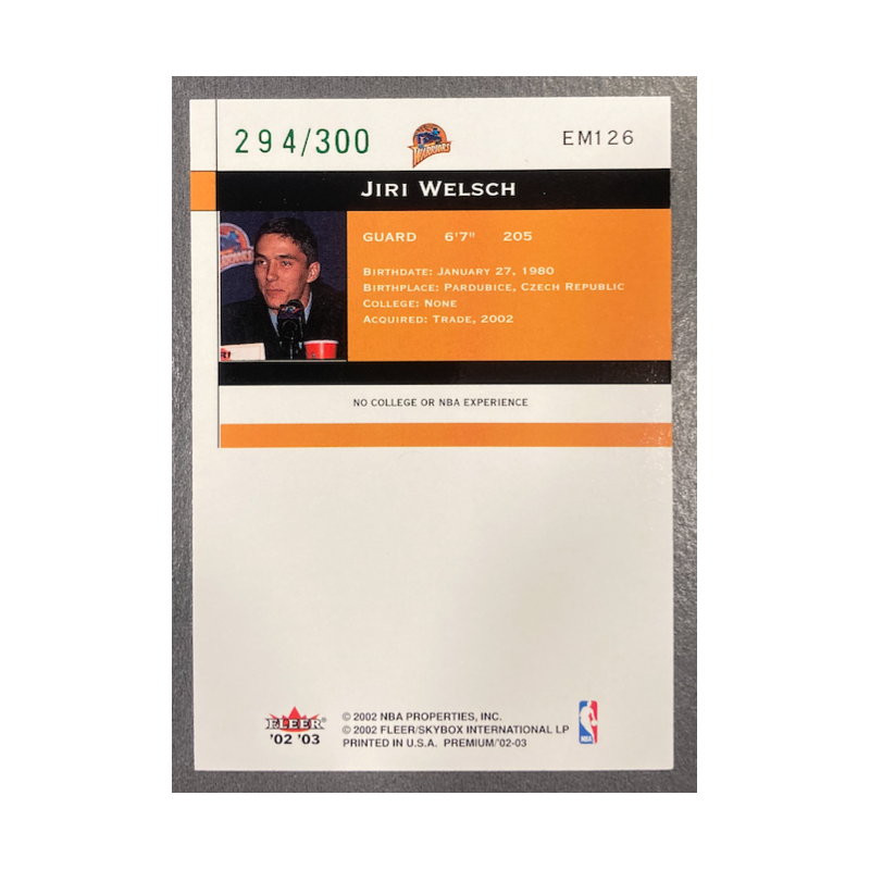 JIRI WELSCH 2002-03 FLEER PREMIUM EMERALD ROOKIE 294/300 - EXMT CONDITION