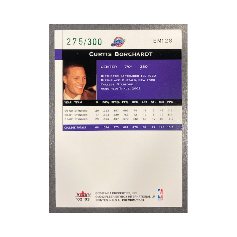 CURTIS BORCHARDT 2002-03 FLEER PREMIUM EMERALD ROOKIE 275/300