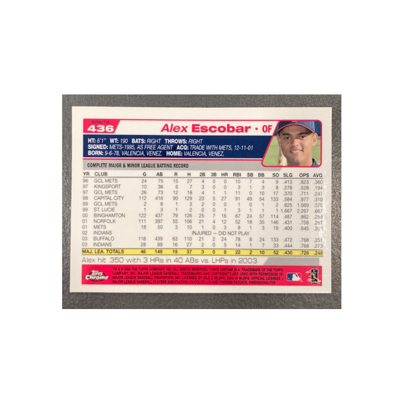 ALEX ESCOBAR 2004 TOPPS CHROME REFRACTOR 436