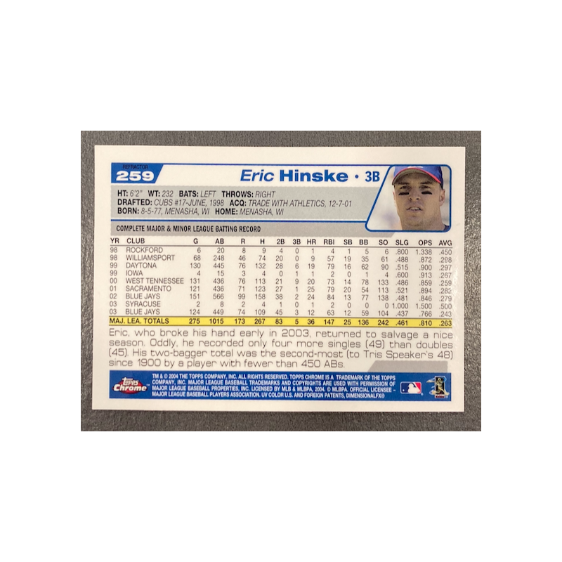 ERIC HINSKE 2004 TOPPS CHROME REFRACTOR 259