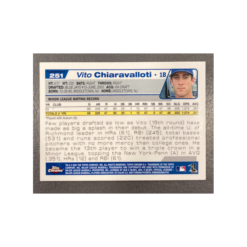VITO CHIARAVALLOTI 2004 TOPPS CHROME BLACK REFRACTOR 251
