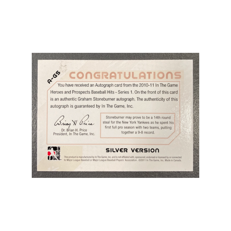 GRAHAM STONEBURNER 2010-11 ITG HEROES & PROPECTS FULL BODY AUTO SILVER
