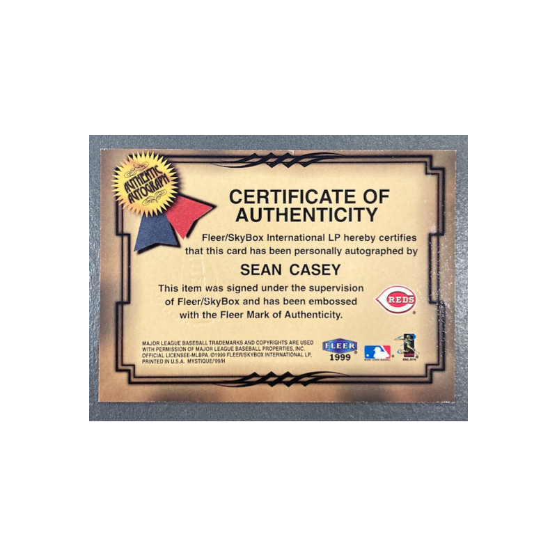 SEAN CASEY 1999 FLEER MYSTIQUE FRESH INK 959/1000