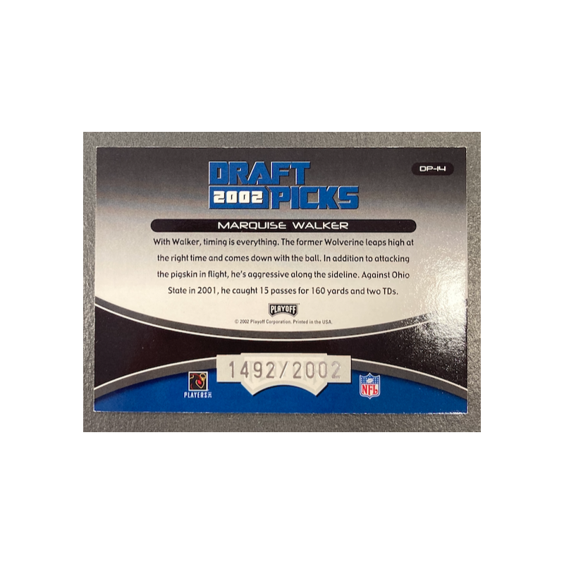 MARQUISE WALKER 2002 PLAYOFF PRESTIGE DRAFT PICKS 1492/2002