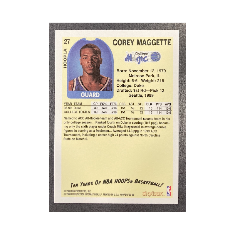 COREY MAGGETTE 1999-00 HOOPS HOOPLA DECADE 27