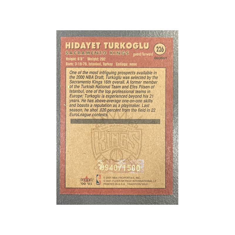HIDAYET TURKOGLU 2000-01 FLEER TRADITION GLOSSY ROOKIE 940/1500