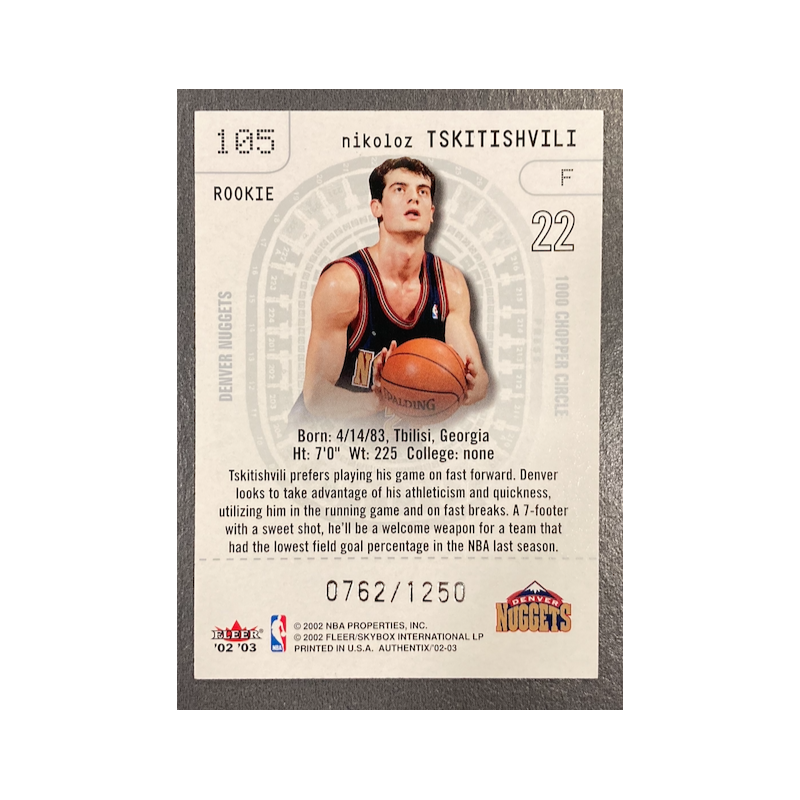 NIKOLOZ TSKITISHVILI 2002-03 FLEER AUTHENTIX RC 762/1250 - EXMT CONDITION