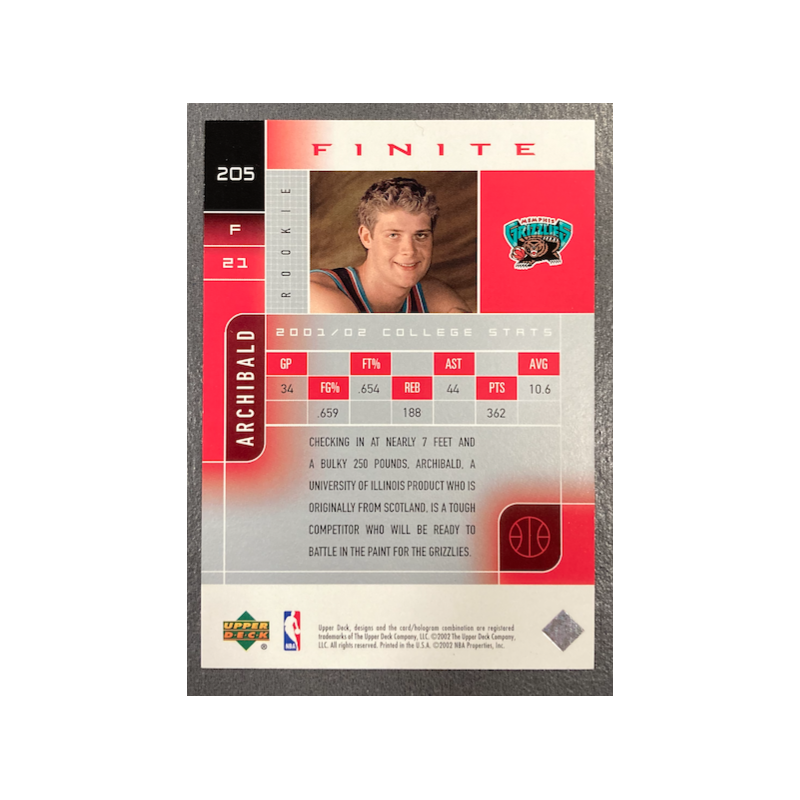 ROBERT ARCHIBALD 2002-03 UPPER DECK FINITE ROOKIE 768/900