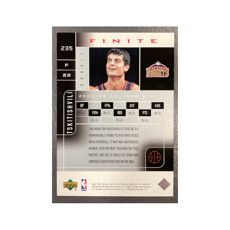 NIKOLOZ TSKITISHVILI 2002-03 UPPER DECK FINITE ROOKIE 165/200
