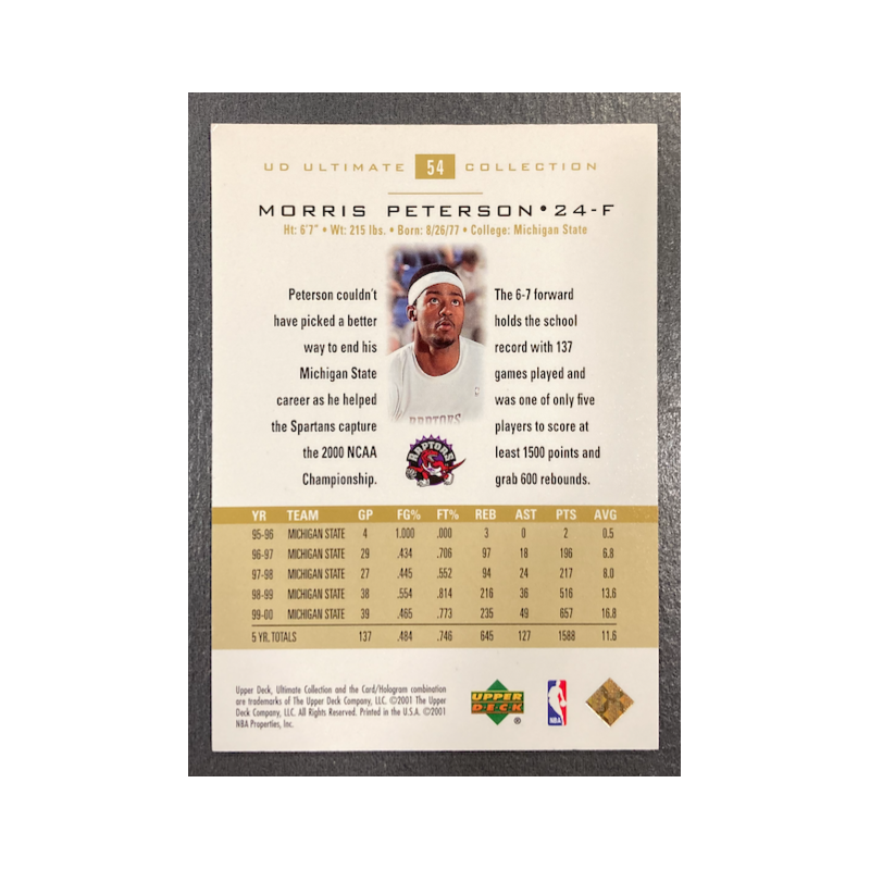 MORRIS PETERSON 2000-01 UD ULTIMATE COLLECTION ROOKIE 420/750