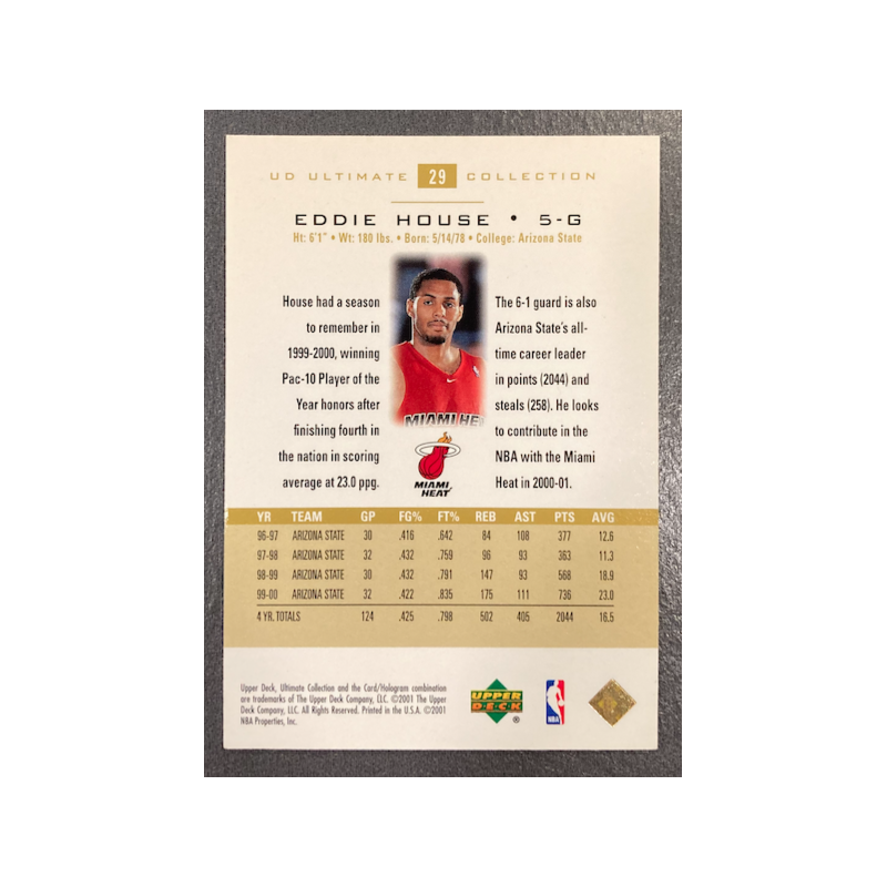 EDDIE HOUSE 2000-01 UD ULTIMATE COLLECTION ROOKIE 62/750