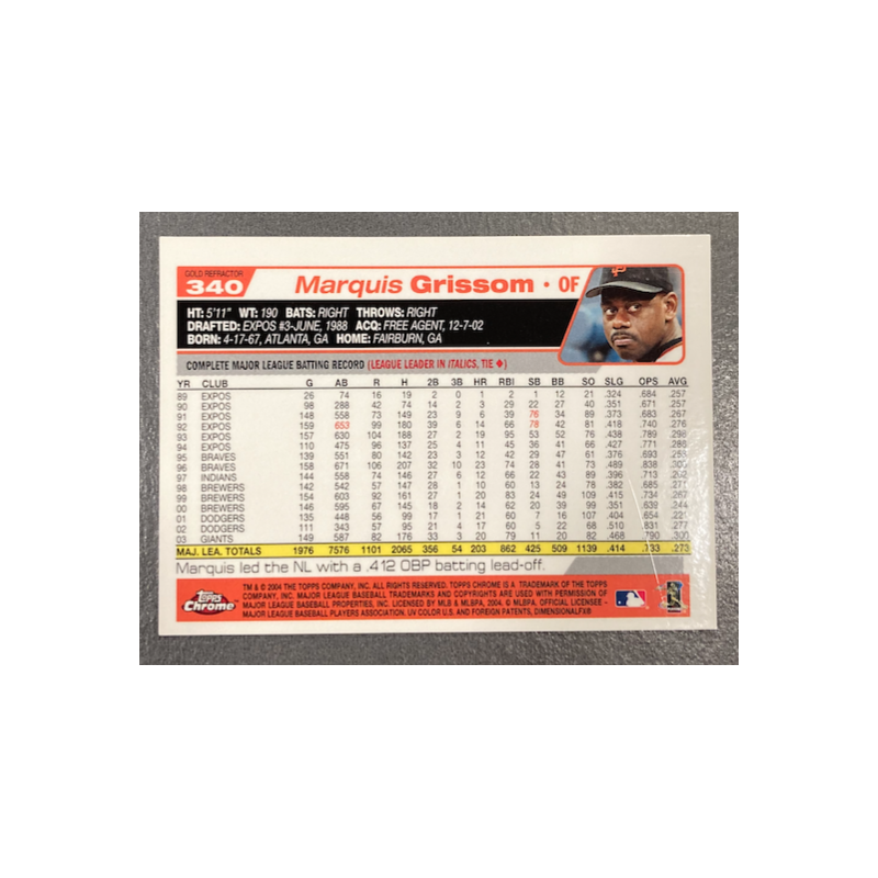 MARQUIS GRISSOM 2004 TO¨PPS CHROME GOLD REFRACTOR 340