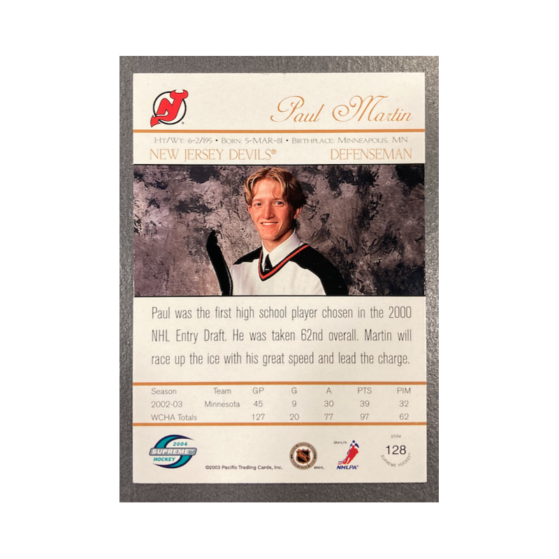 PAUL MARTIN 2003-04 PACIFIC SUPREME ROOKIE 657/775