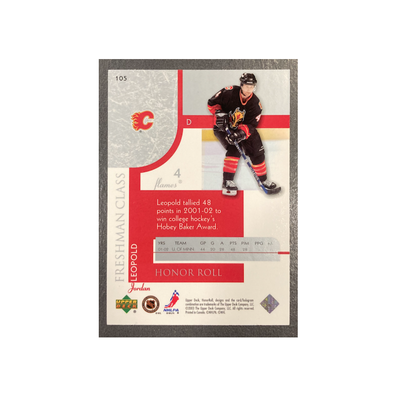 JORDAN LEOPOLD 2002-03 UPPER DECK HONOR ROLL RC 1368/1499