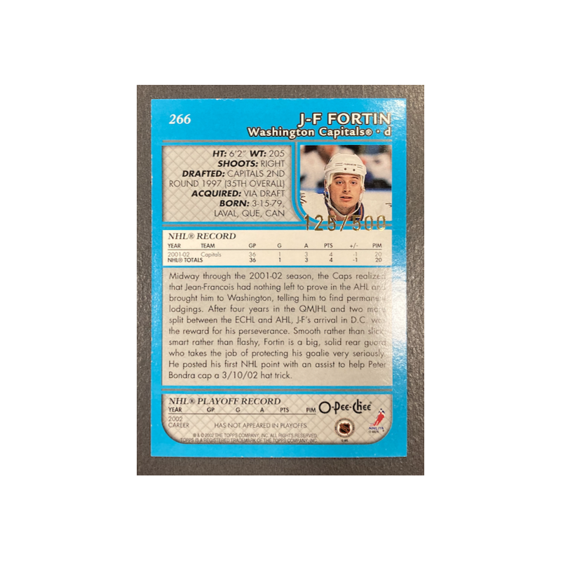 J F FORTIN 2002-03 TOPPS O-PEE-CHEE BLUE 125/500