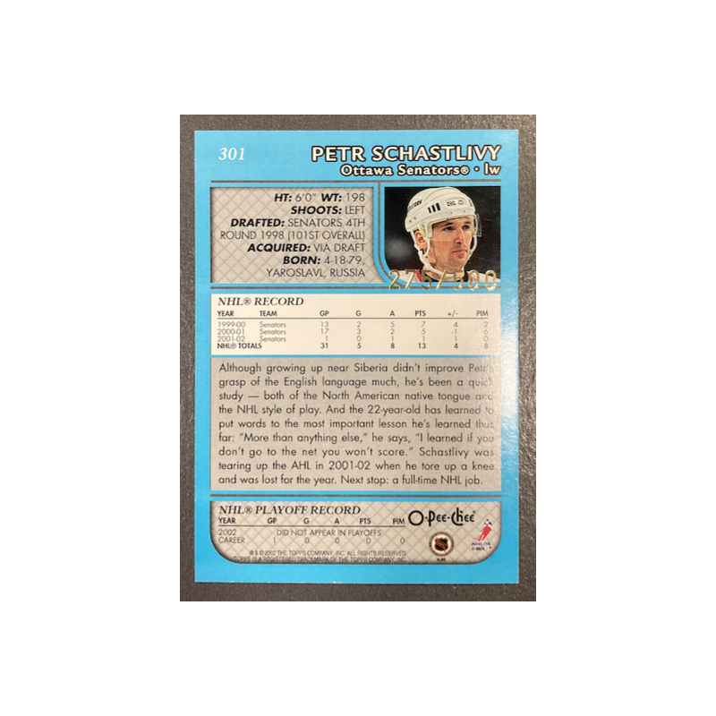 PETR SCHASTLIVY 2002-03 TOPPS O-PEE-CHEE BLUE 275/500