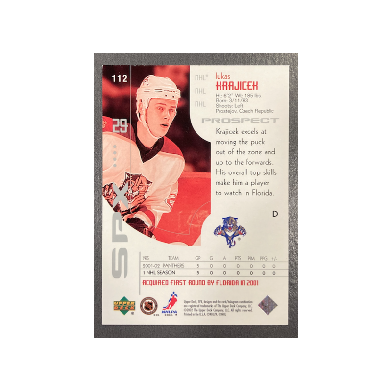 LUKAS KRAJICEK 2002-03 UPPER DECK SPX /999