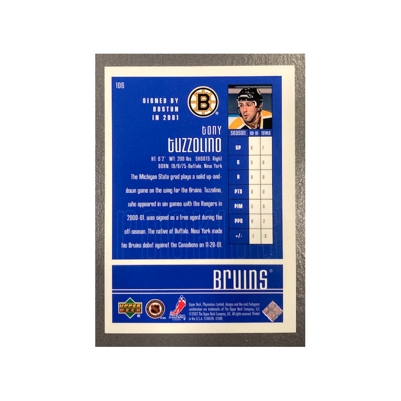 TONY TUZZOLINO 2001-02 UD PLAYMAKERS ROOKIE 695/1250