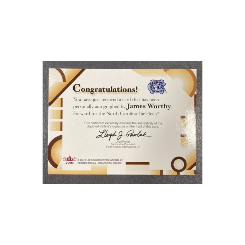 JAMES WORTHY 2001 FLEER GREATS OF THE GAME AUTO