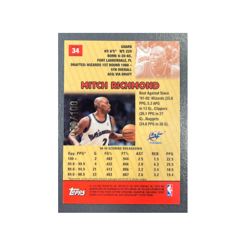MITCH RICHMOND 1999-00 BOWMAN BEST ATOMIC REFRACTOR 72/100