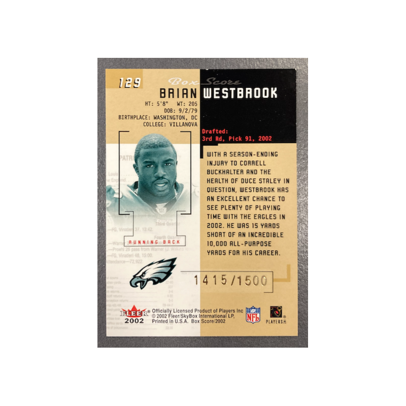 BRIAN WESTBROOK 2002 FLEER BOX SCORE ROOKIE 1415/1500
