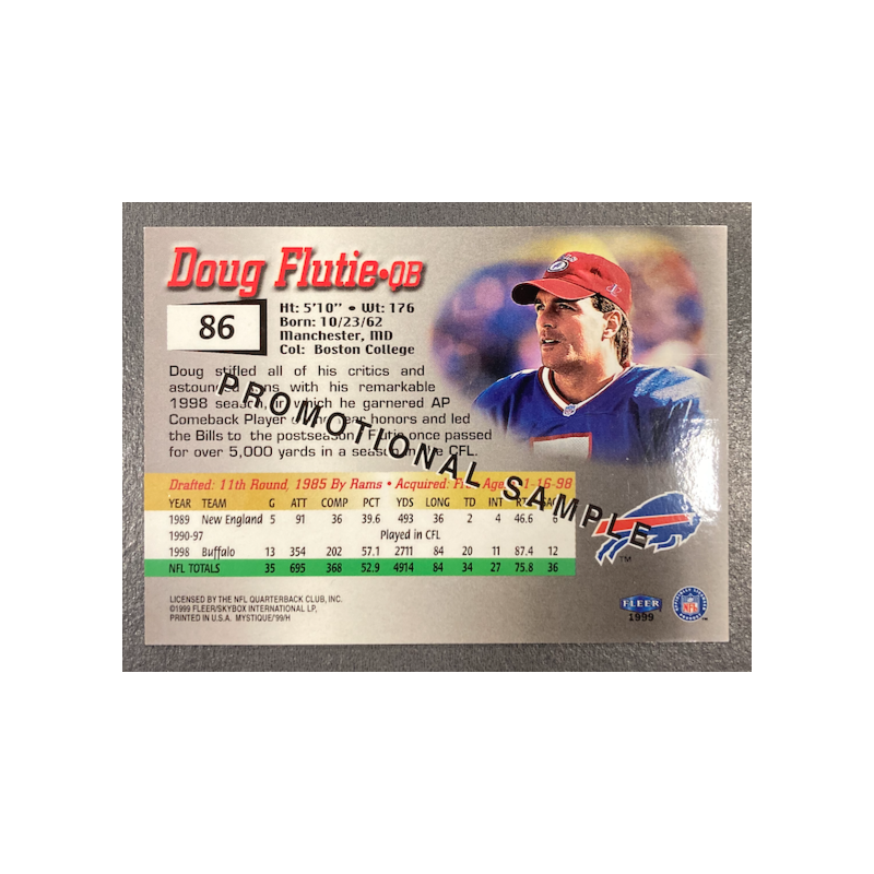 DOUG FLUTIE 2002 FLEER MYSTIQUE PROMOTIONAL SAMPLE