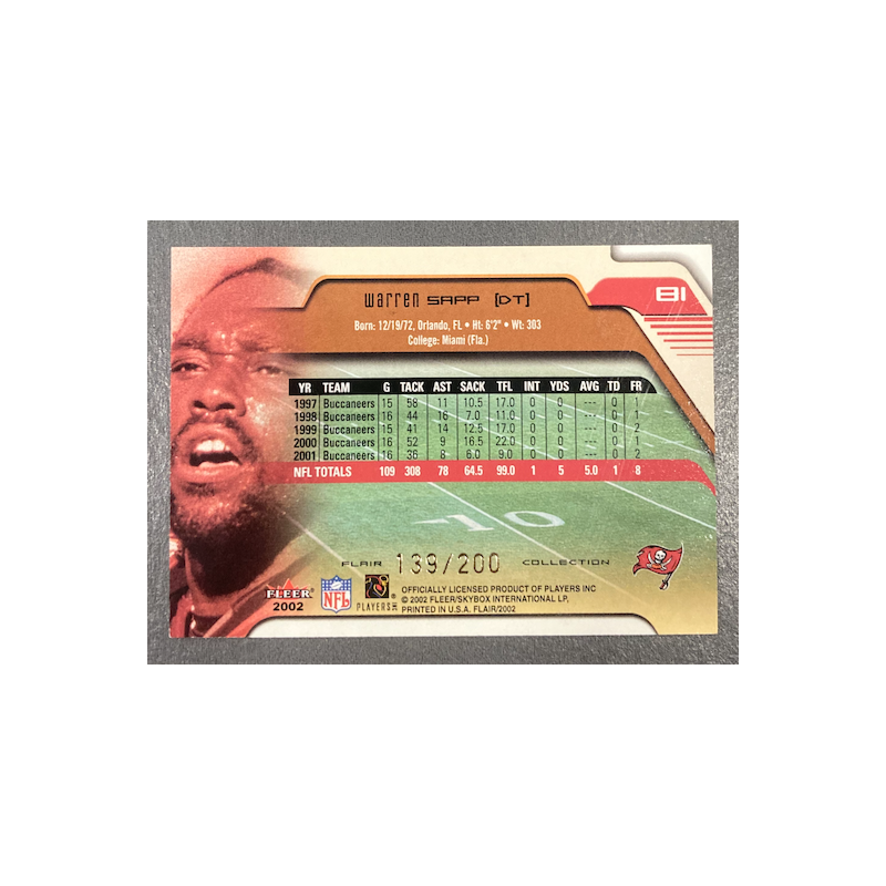 WARREN SAPP 2002 FLAIR COLLECTION 139/200