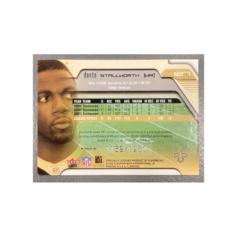DONTE STALLWORTH 2002 FLAIR ROOKIE 1159/1250