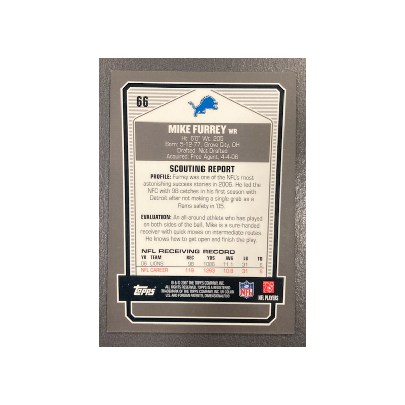 MIKE FURREY 2007 TOPPS DPP BLACK CHROME