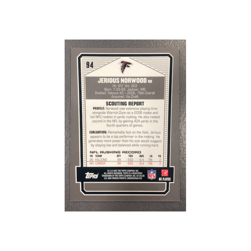 JERIOUS NORWOOD 2007 TOPPS DPP BLACK CHROME