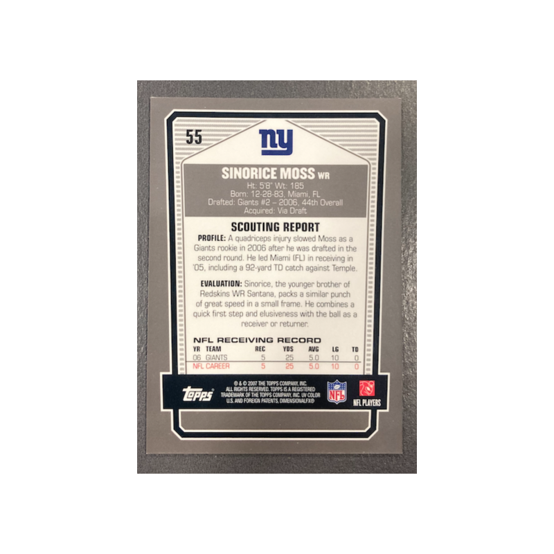 SINORICE MOSS 2007 TOPPS DPP BLACK CHROME