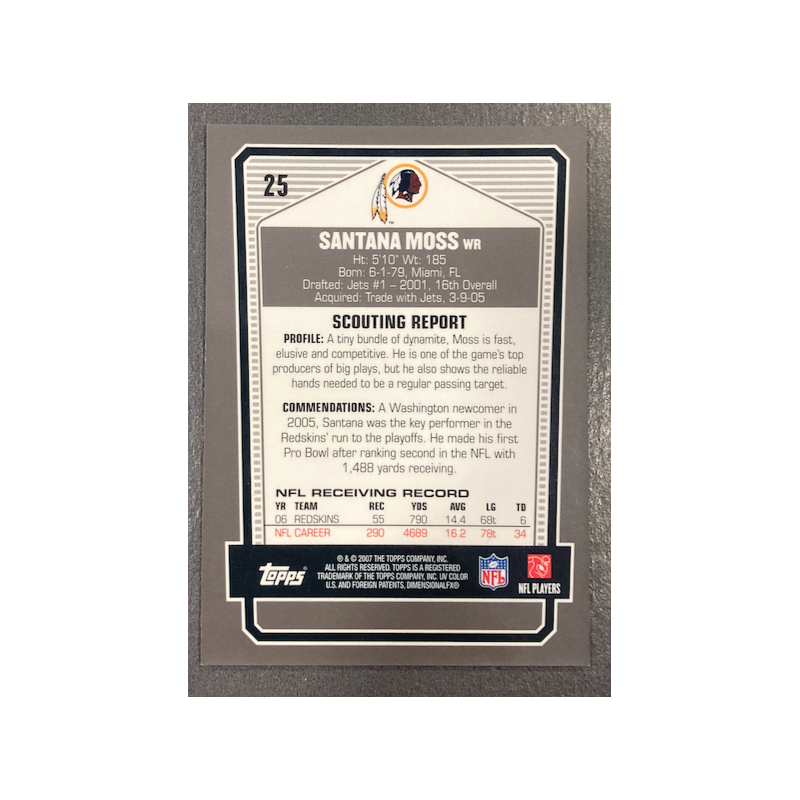 SANTANA MOSS 2007 TOPPS DPP BLACK CHROME