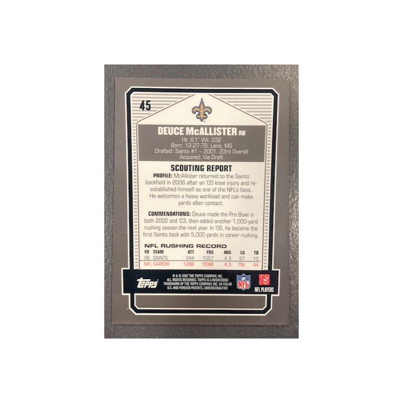 DEUCE McALLISTER 2007 TOPPS DPP BLACK CHROME