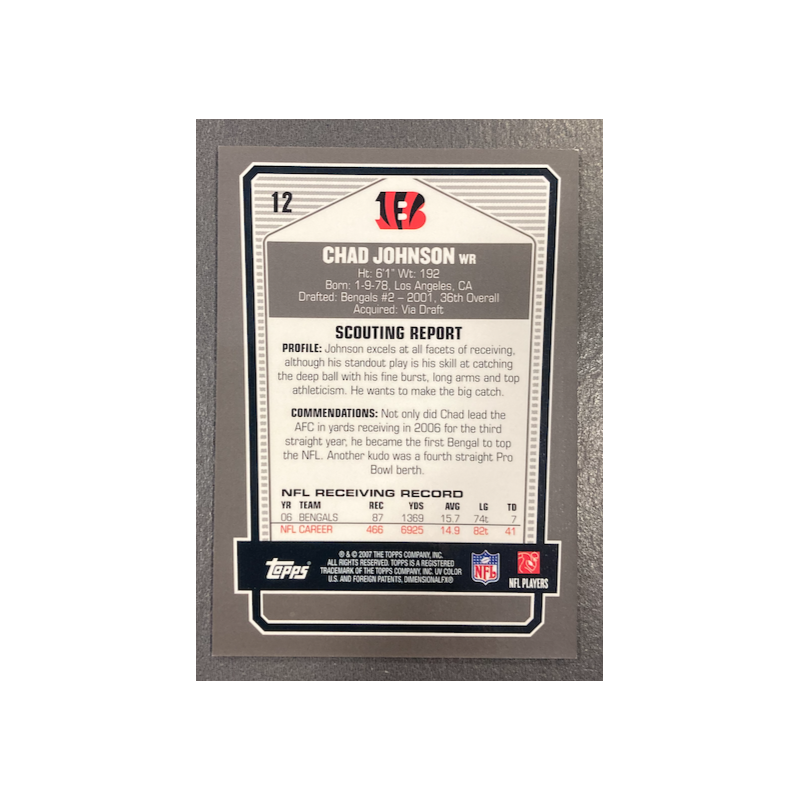 CHAD JOHNSON 2007 TOPPS DPP BLACK CHROME