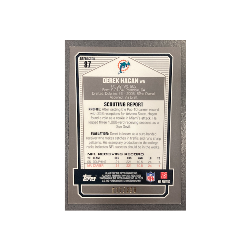DEREK HAGAN 2007 TOPPS DPP BRONZE CHROME REFRACTOR /250