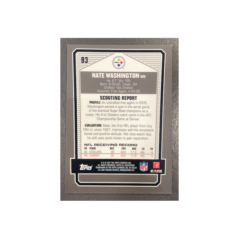 NATE WASHINGTON 2007 TOPPS DPP BRONZE CHROME