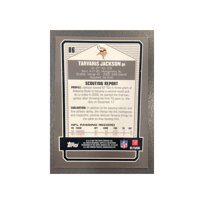 TAVARIS JACKSON 2007 TOPPS DPP BRONZE CHROME