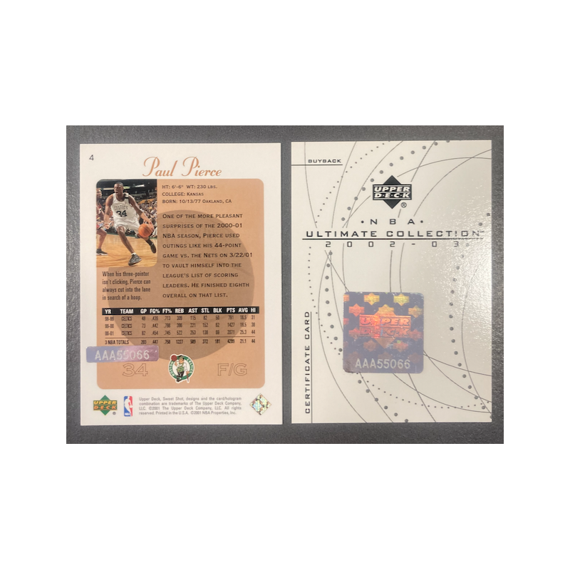 PAUL PIERCE 2002-03 ULTIMATE BUYBACK AUTO 2/3 ON UD SWEET SHOT