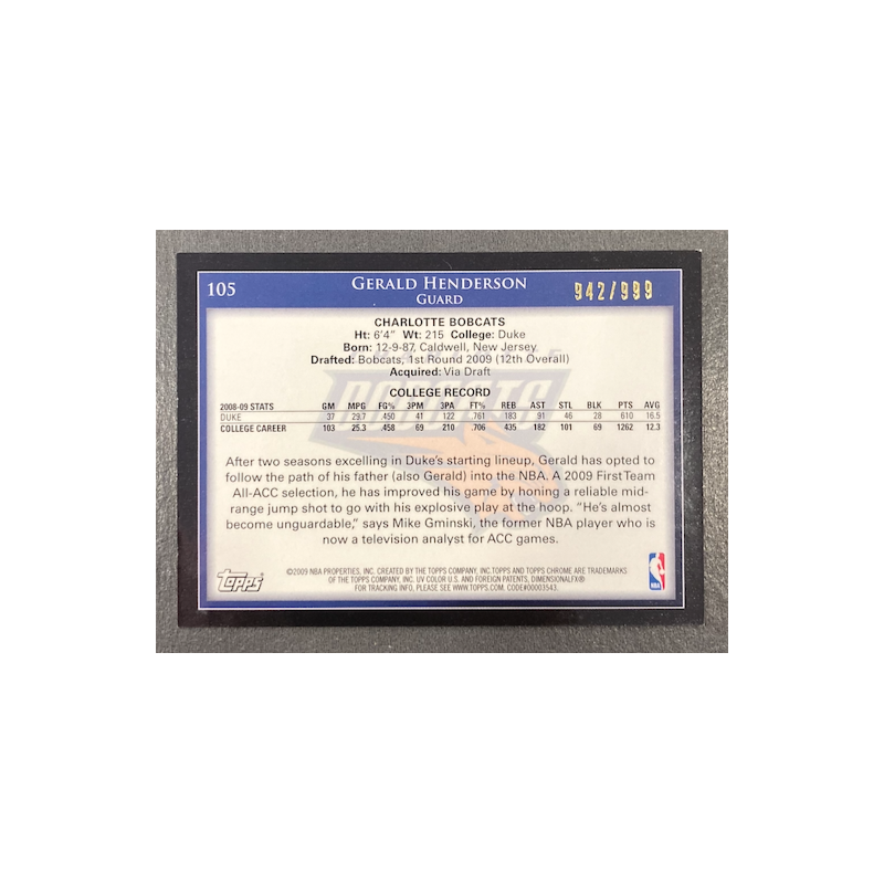 GERALD HENDERSON 2009-10 TOPPS CHROME ROOKIE 942/999