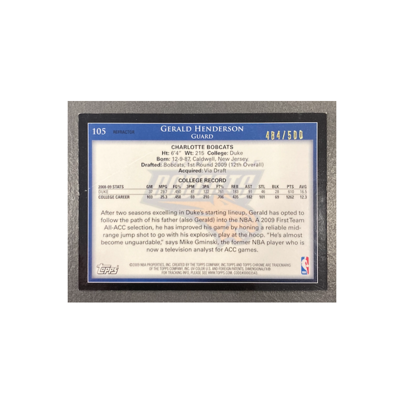 GERALD HENDERSON 2009-10 TOPPS CHROME REFRACTOR ROOKIE 484/500
