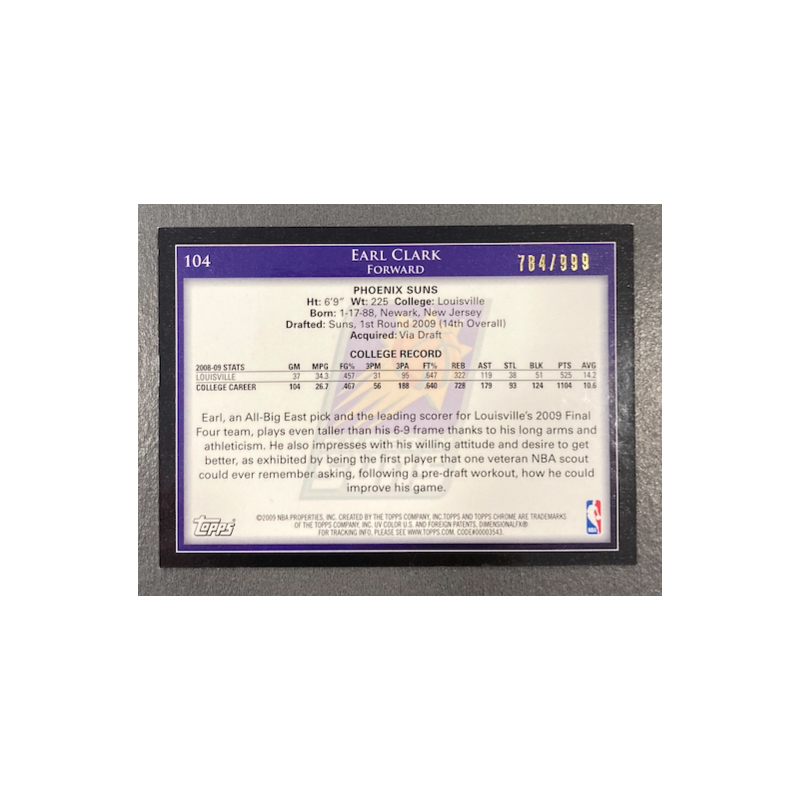 EARL CLARK 2009-10 TOPPS CHROME ROOKIE 784/999