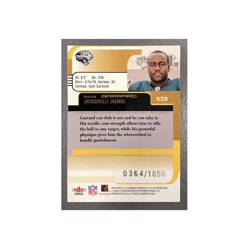 DAVID GARRARD 2002 FLEER FOCUS ROOKIE 364/1850