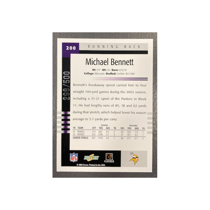 MICHAEL BENNETT 2003 SCORE SCORECARD 298/500