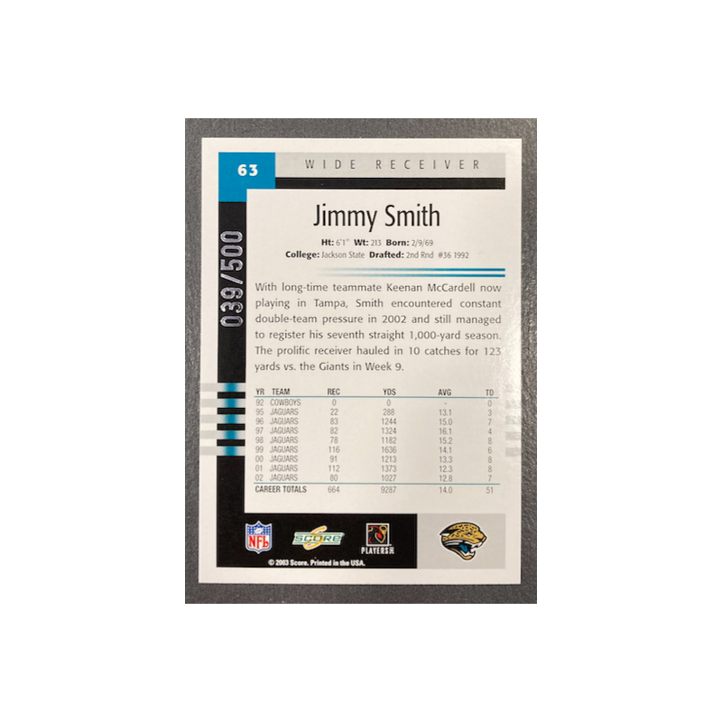 JIMMY SMITH 2003 SCORE SCORECARD 39/500