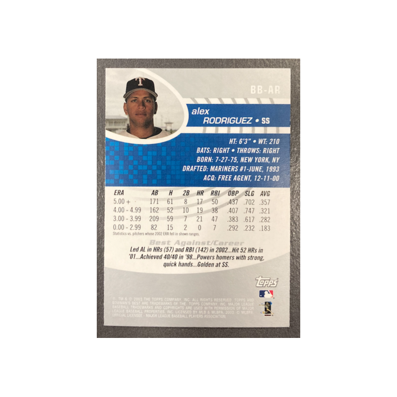 ALEX RODRIGUEZ 2003 BOWMAN BEST BB-AR