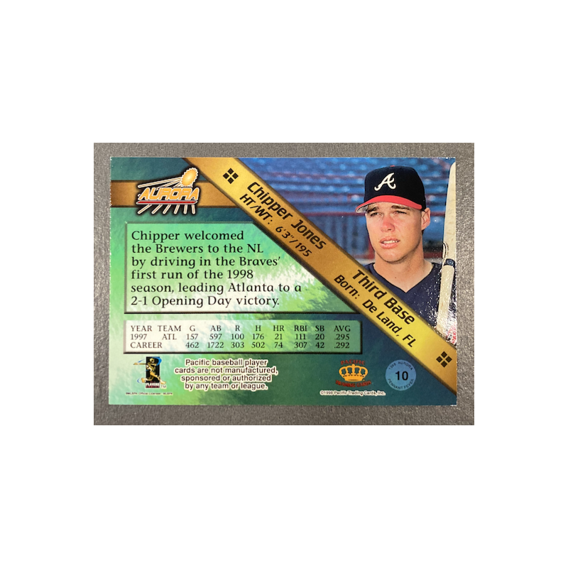 CHIPPER JONES 1998 PACIFIC AURORA PENNANT FEVER 10
