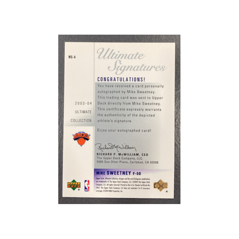 MIKE SWEETNEY 2003-04 UD ULTIMATE SIGNATURES
