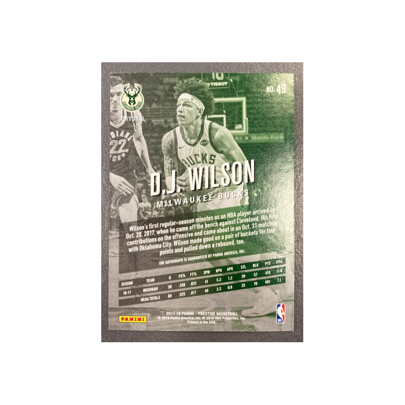 D J WILSON 2017-18 PANINI PRESTIGE BONUS SHOT AUTO