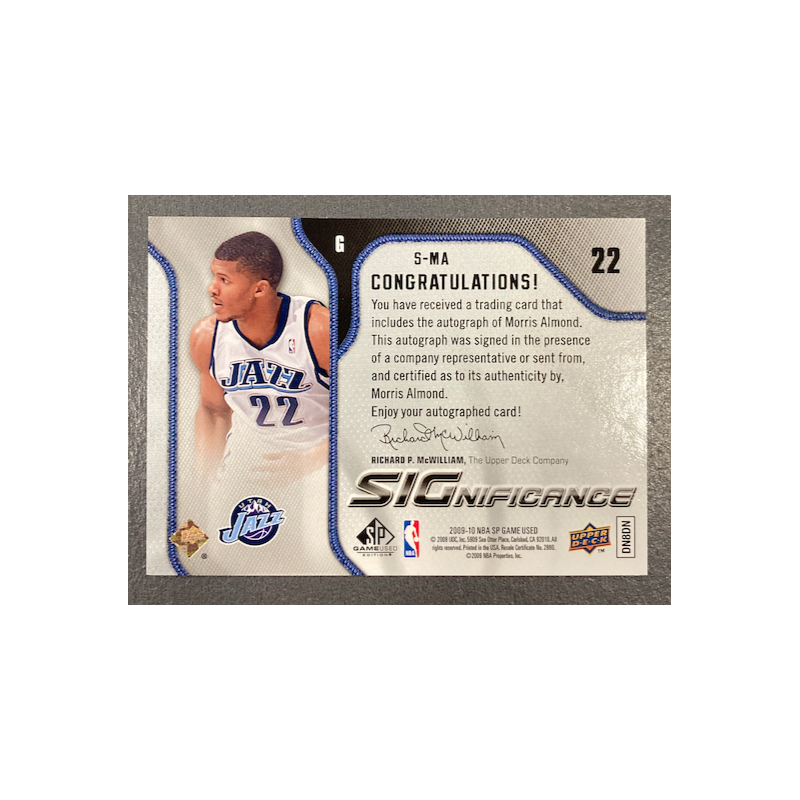 MORRIS ALMOND 2009-10 UD SP GAME USED SIGNIFICANCE AUTO